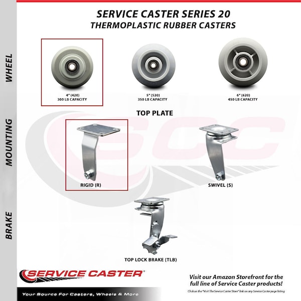 4 Inch Thermoplastic Rubber Caster Set with Roller Bearings 2 Brakes 2 Rigid
